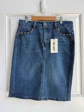 Studded Rhinestone Blue Denim Pencil Skirt Edgy Y2K McBling Western